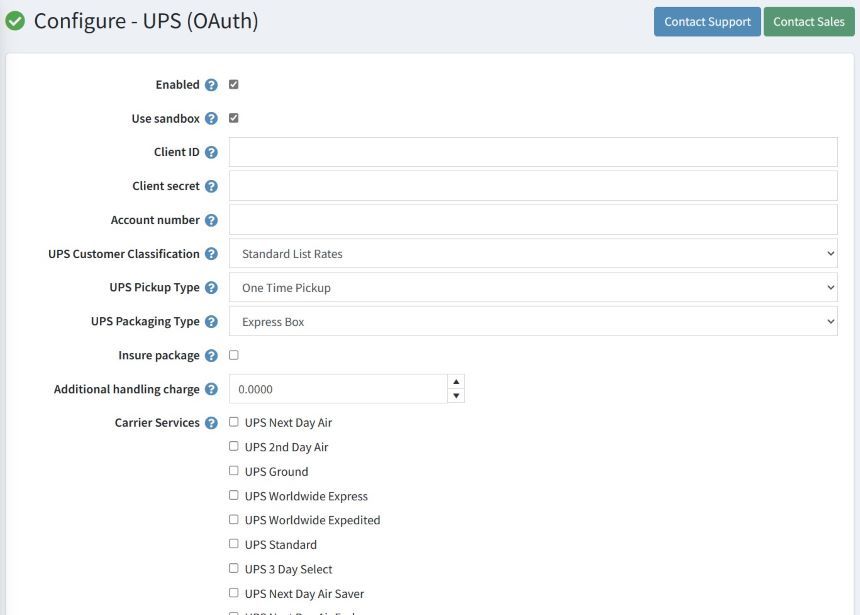 ups oauth nopcommerce plugin configuration page
